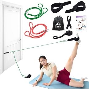 ATENTO Resistance Pilates System Reformer Style Pilates Lightweight Portable Pilates for Home Gym, 2 Pcs Resistance Bands,1 Door Anchor,1 Exercise Straps,1 Handle Straps