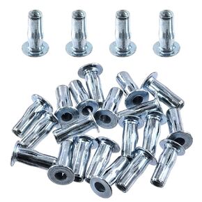 Swpeet 15Pcs M8 Metric Carbon Steel White Zinc-Plated Multi-Grip Rivet Nuts Plus Nuts Rivnuts Kit, Bulbed Shank Flat Head Threaded Insert Nut Construction Fasteners for Industrial