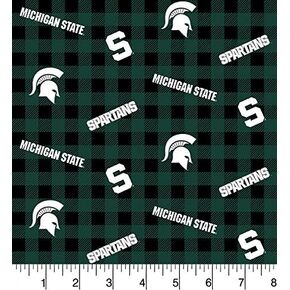 SYKEL ENTERPRISES Michigan State University Cotton Fabric Buffalo Plaid Design-Newest Pattern-Sold by The Yard-SYKEL