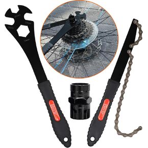 Bike Freewheel & Cassette Removal Tool + Bicycle Chain Whip + Multifunction Pedal Wrench Removal, Portable Bike Tools, Bike Maintenance Repair Road Mountain Freewheel Removal Set