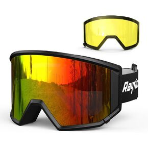 Ski Goggles Lenses are Produced by Carl Zeiss Vision Sunlens Snowboard Goggles with Interchangeable Magnetic Lens OTG Anti Fog Ski Glasses with UV400 Protection - Red