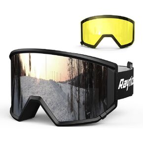 Ski Goggles Lenses are Produced by Carl Zeiss Vision Sunlens Snowboard Goggles with Interchangeable Magnetic Lens OTG Anti Fog Ski Glasses with UV400 Protection - Silver