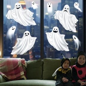 Halloween Window Cling Sticker White Ghost Window Stickers Removable Spooky Halloween Decorations Cute Halloween Window Decals Static Window Ghost Clings for Glass Home Outdoor Decor 2 Large Sheets