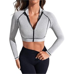 SweatyRocks Women's Sports Jackets Zip Up Cropped Slim Fit Long Sleeve Running Workout Tops