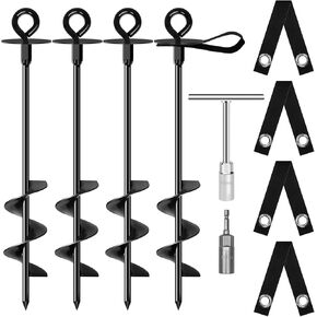 16.5" Ground Anchors Screw in,Heavy Duty Swing Set Anchors 4 Pack,Trampoline Anchors High Wind for Shelters, Canopies,Tents,Swing Sets,Trampoline