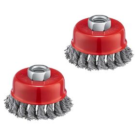 Wire Wheel Brush Cup Brush, 2 Pack Twisted Knotted Cup Brush for Grinders, 5/8 Inch-11 Threaded Arbor, for Angle Grinder 0.020 Inch x 3 Inch for Heavy Cleaning Rust, Stripping and Abrasive
