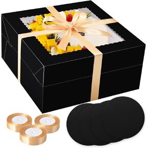 KPOSIYA 20pcs Pink Cake Boxes with Cake Boards,12x12x6 inch Bakery Boxes with Window,Square Cardboard Cake Containers, Cake box 12inch for Birthday Party Wedding