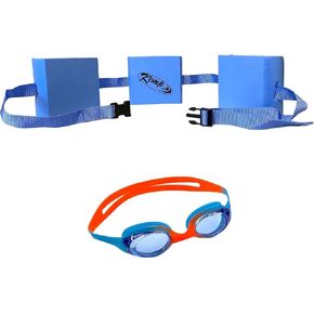 Kemp USA Learn 2 Swim Belt for Children + Kids' Blue/Orange Swimming Goggles