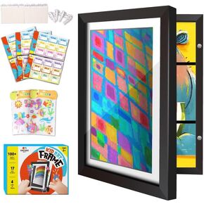 sinceroduct Kids Artwork Frames Changeable, Kids Art Frames Wall Mount 8.5x11 Frame without Mat, Holds 100 Artworks, Magnetic Closure, Front Opening Picture Display Gift for Kids' Art Display, Black