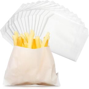 Zubebe 400 Packs French Fry Bags White Grease Resistant Paper for French Fry Disposable Hash Brown Fries Bag Bakery Cookies Candy Snacks(Brown,4.7 x 4.5 Inch)