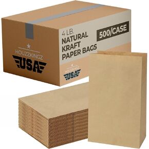 Kraft Brown Paper Lunch Bags | 4 Lb – 500 Pack | Bulk Disposable Lunch Size Paper Bags Sacks for Kids, Small Business, Sandwich Snack Food Bag, Grocery Shopping Bags, Restaurant Supplies, Retail Store
