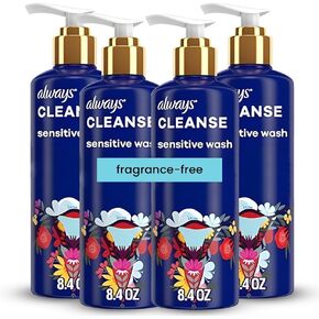 Always Cleanse Feminine Intimate Wash For Women, Ph Balanced For Sensitive Skin, Fragrance-Free, Gynecologist Tested, 8.4 Fl Oz, (Pack of 4) Package may vary