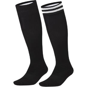 redgino 2 Pair Balck Soccer Football Referee White Socks with 2 Stripes & Fold Down Top - for Men, Women, Boys & Girls