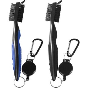 OBTANIM 2 Pack Golf Club Brush Groove Cleaner Tools with Retractable Zip-line Aluminum Carabiner for Golf Club Bag Accessories