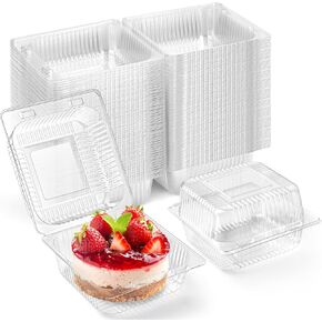 Zezzxu 100 Pack Clear Plastic Clamshell Food Containers, Square Cake Slice Containers with Hinged Lids, Disposable To Go Boxes for Cookies, Desserts, Fruits, Salads, Sandwiches
