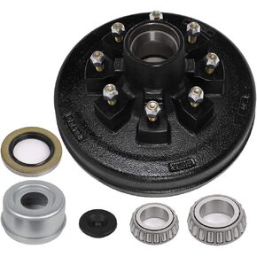 ECCPP Boat Trailer Brake Drum Hub Kit 12X2 8 Bolt 25580&14125A Black Spindle 7000lb Silver 8 on 6.5 BC - 22004K