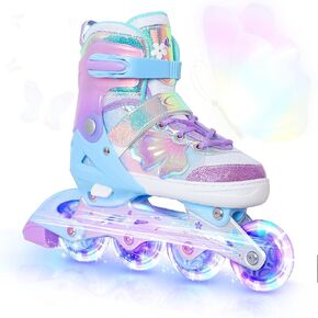 Nattork Kids Inline Skates Butterfly and Flower for Boys Girls Kids, 4 Sizes Adjustable Quad Skates with All Light up Wheels - Birthday Gift for Indoor Outdoor Sports