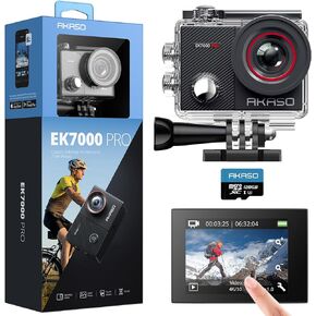AKASO EK7000 Pro 4K30 Action Camera with Touch Screen EIS 131FT Waterproof Underwater Camera 5X Zoom Remote Control with Waterproof Floating Hand Grip Bundle and Carrying Case Accessories Kit Bundle
