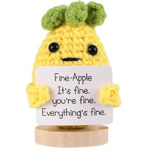 TOYMIS Funny Positive Pineapple, Crochet Fruit Knitted Fine Apple Doll Handmade Potato Support Emotional Toys with Positive Card for Women Birthday Encouragement Inspirational Motivational Gifts