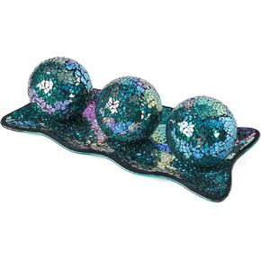 FUTUREPLUSX 3 قطع من الأجرام السماوية الزجاجية المزخرفة، كرات فسيفساء مع لوحة 3 بوصة كرات مركزية للأوعية والمزهريات وطاولة الطعام وديكور المنزل وحفلات الزفاف باللون الأخضر القزحي in Kuwait