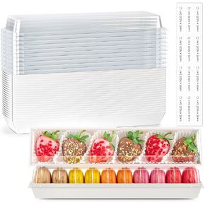 Ocmoiy 25 Pack Strawberry Boxes Macaron Boxes with Clear Lids, 12 Inches Long To Go Bakery boxes with Window for Cocoa Bombs, Chocolated Covered Strawberries and Cookies (25)