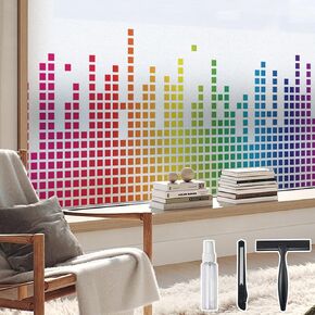 DKTIE Stained Glass Window Film: Creative Horizontal Pattern Window Privacy Film Decorative UV Sun Blocking Non-adhesive Double Sided Colorful Window Clings, A549, 17.7" x 78.7"