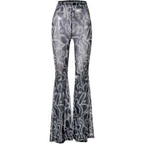 Rave Mesh Sheer Pants Flared Bell Bottom Pants for Women Rave Festival Dance Clubwear