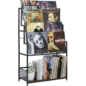 5-Tier Vinyl Record Storage Stand Holder with Record Display Shelf, Large Capacity Vinyl Organizer,250-350 Albums Storage Metal Vinyl Rack for LP, CD, DVD, Magazine, Books