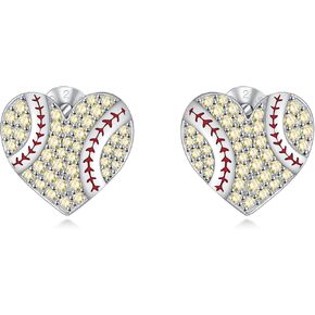Sports Stud Earrings 925 Sterling Silver Tennis, Baseball, Volleyball, Soccer, Basketball, Football, Softball, Hockey Earrings Dangling Earrings for Women Men Player Fan Gifts