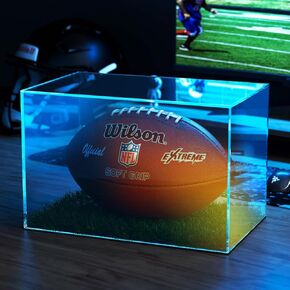 Football Display Case Full Size, No Assembly Required Clear Acrylic Football Case Display Case with Artificial Turf, Autographed Football Display Box for Memorabilia Display