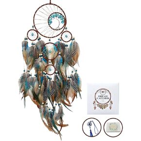Dream Catcher Turquoise for Bedroom, Handmade Turquoise Hanging Ornament Wall Decor Dreamcatcher with Car Charm Gift