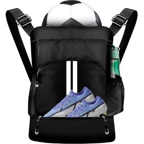 Soccer Bag, Gym Drawstring Bag, Drawstring Soccer Backpack, Soccer Bag with Ball Holder and Shoe Compartment