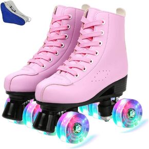 Womens Roller Skates PU Leather High-top Roller Skates 4 Wheel Roller Skates Girls Shiny Outdoor Skates Adult Youth