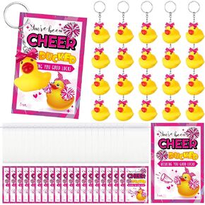20 Set Cheer Gifts Bulk Includes 20 Duck Keychain 20 You've Been Cheer Ducked Tags 20 Small Ribbon Bows 20 Organza Bags 2 Dispensing Glue Inspirational Gift for Cheerleader Competition Team
