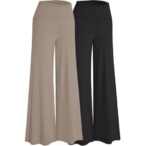 AUTOMET 2 Pack Palazzo Pants for Women Wide Leg Yoga Flowy Dressy Casual Bottoms Stretchy Work Comfy Lounge Dance Pants