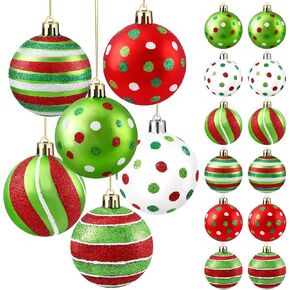 18pcs Christmas Balls Ornament 2.4 Inch Glittering Hanging Xmas Balls for Tree Decoration Swirl Candy Cane Elf Balls Red Green Plastic Christmas Baubles for Home Indoor Holiday Party Decor