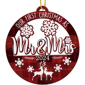 Bridal Shower Gift, Wedding Gifts for Couples, Gifts for Couples Unique, Newlywed Gift - Our First Christmas As Mr and Mrs Ornament, First Christmas Married Ornament 2024