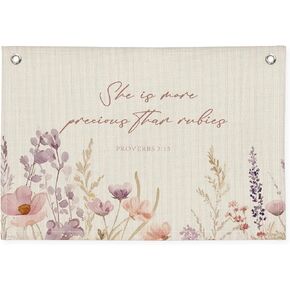 Dorm Decor, Baby Girl Nursery Decor, Pink Christian Decor Canvas Banner, Bible Verse Floral Wildflower Banner Wall Hanging Banner Flag for Bedroom Playroom Baby Girl Gift