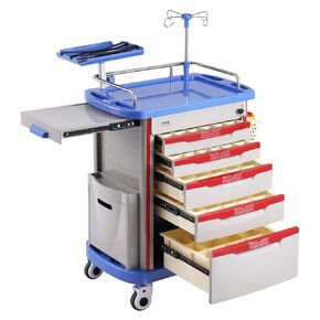 VEVOR 5 Tiers Lab Carts, Lab Utility Cart with 5 Drawers & 4 Silent Wheels, Mobile Medical Cart with PP Material, Lab Rolling Cart with 2 Trash Cans for Lab, Clinic, Hospital, Salon, Blue in Saudi Arabia