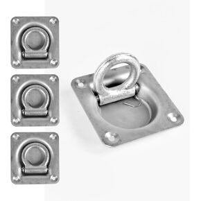 CAVO 4 PCS Recessed D-Ring Tie Down Anchors, Heavy Duty Zinc Plated Galvanized Steel D-Ring Kit for Truck Pickup Trailer Cargo, Installation Parts – Socket, Carriage Bolts, Hex Nuts, Mounting Plate