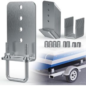 8 Pcs 8'' Galvanized L-Type Boat Trailer Bunk Bracket Kit for 3x3 Cross Members with Steel Mounting Hardware, Heavy Duty Boat Trailer Parts with Square U-Bolts for Fishing Boat Sailboat