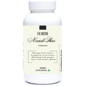 FiG Nutra NourishHair Capsules | Comprehensive Hair Care with Moringa, Fenugreek, Bhringraj & Curry Leaf | Hair Vitality Booster with Herbal Extracts | 60 Veg Capsules