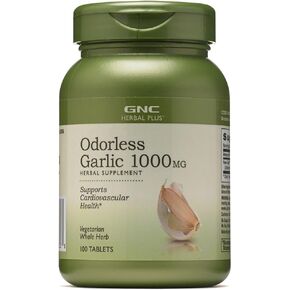 GNC Herbal Plus Odorless Super Garlic 1000mg, 100 Tablets, Supports Cardiovascular Health