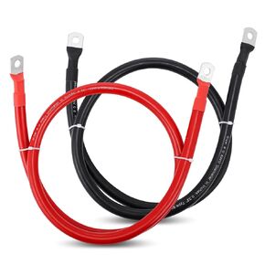كابل بطارية قياس 1/0 AWG كابلات عاكس الطاقة مع عروات 3/8 بوصة لسيارة RV الشمسية البحرية والشاحنة والدراجة النارية قطعتين (6.5FT)