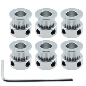 RLECS 6PCS Inner Diameter 8mm 3D Printer Accessory GT2 Synchronous Belt Pulley Silver Aluminium Alloy Pulley with Teeth Suitable for 3D Printer CNC Milling Machines Gear Moulding Machines