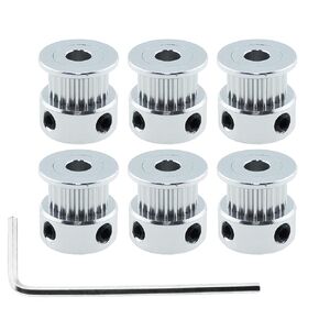 RLECS 6PCS Inner Diameter 8mm 3D Printer Accessory GT2 Synchronous Belt Pulley Silver Aluminium Alloy Pulley with Teeth Suitable for 3D Printer CNC Milling Machines Gear Moulding Machines