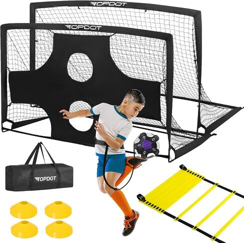 Kids Soccer Goals 2 Pack 6x4 ft for Backyard Practice & Pop Up Outdoor Sports Games Includes Soccer, Ladder, Cones, Shooting Target, Kick Trainer & Portable Carry Bag - Ultimate Training Set in Saudi Arabia