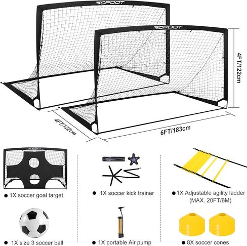 Kids Soccer Goals 2 Pack 6x4 ft for Backyard Practice & Pop Up Outdoor Sports Games Includes Soccer, Ladder, Cones, Shooting Target, Kick Trainer & Portable Carry Bag - Ultimate Training Set in Saudi Arabia
