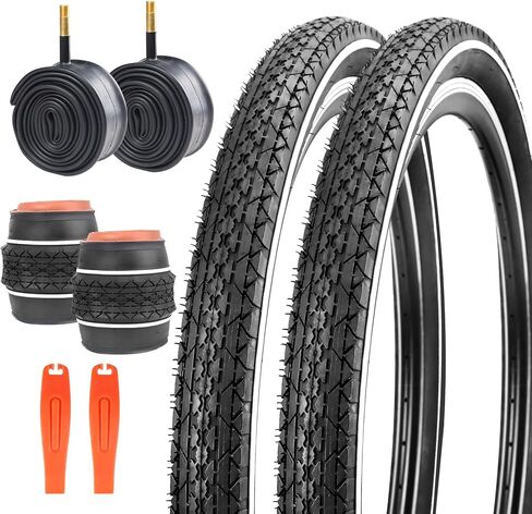 MEGHNA Bike Tire 20/24/26 x 2.125 inch Mountain Bike Tire with Bike Tube A/V 48mm & Tire Lever White Wall Foldable Tire Replacement for Cruiser Bike Kids Bike Mountain Bike Folding Bike City Bike in Kuwait
