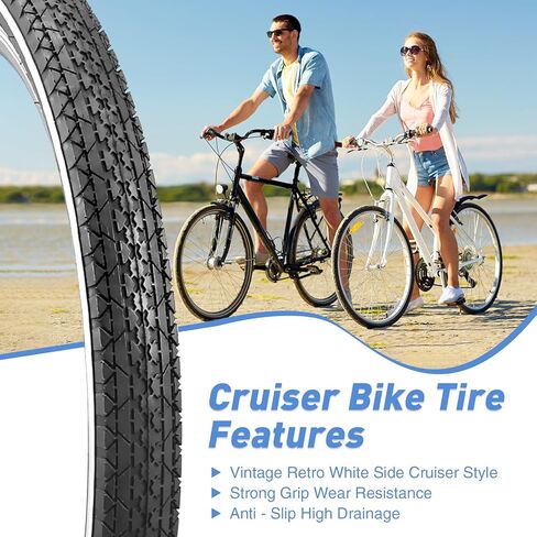 MEGHNA Bike Tire 20/24/26 x 2.125 inch Mountain Bike Tire with Bike Tube A/V 48mm & Tire Lever White Wall Foldable Tire Replacement for Cruiser Bike Kids Bike Mountain Bike Folding Bike City Bike in Kuwait